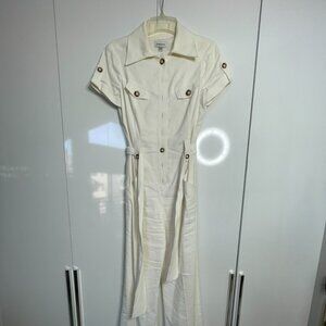 bebe - cream jumpsuit with belt tie - 6